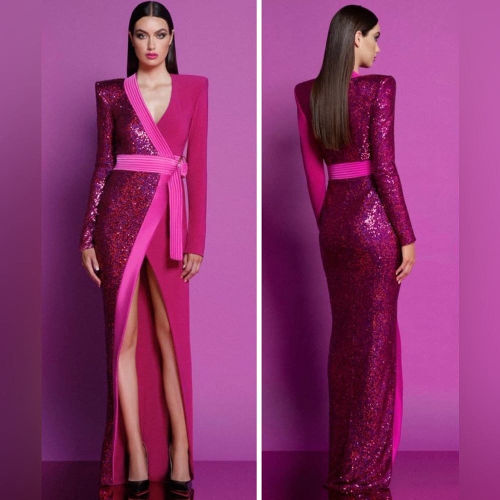 Zhivago Take Off Sequin Belted Gown Maxi Dress